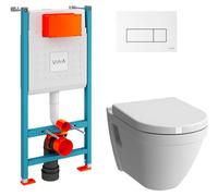 VitrA Pack WC S50 suspendu cuvette carénée + bati support mur porteur + plaque blanche