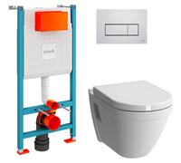 VitrA Pack WC S50 suspendu cuvette carénée + bati support mur porteur + plaque chromée