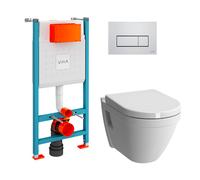 VitrA Pack WC S50 suspendu cuvette carénée et bâti-support mur porteur avec plaque - Chromé