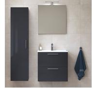 Vitra - Set Mia ensemble meuble 59x61x39,5cm avec miroir, lavabo, éclairage LED + armoire 145x35x35cm, Anthracite brillant