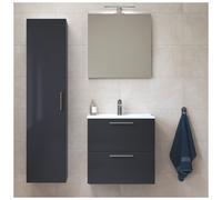 Vitra - Set Mia ensemble meuble 59x61x39,5cm avec miroir, lavabo, éclairage LED + armoire 145x35x35cm, Anthracite brillant