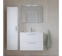 Vitra - Set Mia ensemble meuble 79x61x39,5 cm avec miroir, lavabo, éclairage LED + armoire 145x35x35cm, Blanc brillant