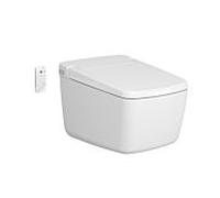 WC suspendu VitrA V-care avec douche et chasse d'eau profonde 7231B403-6245 blanc VC, avec fonction bidet et abattant en Duroplast