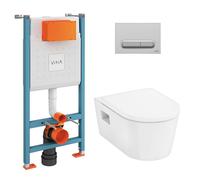 Vitra - V-Fix Core Pack WC bâti-support + WC sans bride Hansgrohe EluPuraS + Abattant SoftClose + Plaque chrome mat (VFIXPURA5)