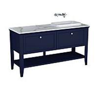 Vitra Valarte meuble vasque à encastrer 65785 118x52x87,5cm, droite, 2 coulissants pleins, corps bleu acier / vasque blanc brillant