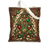 Vitrail Arbre de Noël Art Toile Sac fourre-tout 33 x 38,1 cm | Art du vitrail, ornements de vacances, motif géométrique festif, accessoire de maison saisonnier, esthétique d'hiver élégante