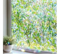 Vitrail Film Fenetre Anti Regard Effet Arc-en-Ciel 30 x 100cm Motif de Feuille Verte Film Electrostatique Vitre Non Adhesif Décor