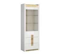 Vitrine 1 porte 2 tiroirs Petits-meubles - Helios - 72 x 42 x 202cm - Blanc et bois
