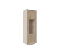 Vitrine 1 porte beige poudré façades aspect bois finition Cadiz et verre piètement socle - AZONTO -