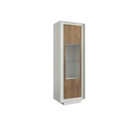Vitrine 1 porte blanc laqué façades aspect bois finition Mercure et verre piètement socle - AZONTO -