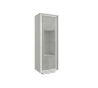 Vitrine 1 porte blanc laqué façades aspect ciment et verre piètement socle - AZONTO -