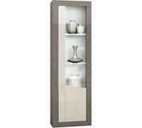 Vitrine 1 Porte Droite Décor Bois Gris Veiné et Beige avec Leds - GONDOR - ALTOBUY Gris G