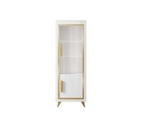 Vitrine 1 Porte Droite Laquée Blanc et Décor Doré avec Leds - JEMMA - ALTOBUY Blanc G