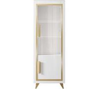 Vitrine 1 Porte Droite Laquée Blanc et Décor Doré avec Leds - JEMMA - ALTOBUY Blanc G