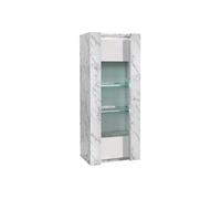 Vitrine 1 Porte Droite Laquée Blanc et Effet Marbre avec Leds - PRAVA - ALTOBUY Blanc G