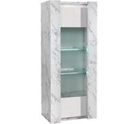 Vitrine 1 Porte Droite Laquée Blanc et Effet Marbre avec Leds - PRAVA - ALTOBUY Blanc G