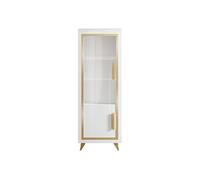 Vitrine 1 Porte Gauche Laquée Blanc et Décor Doré avec Leds - JEMMA - ALTOBUY Blanc G