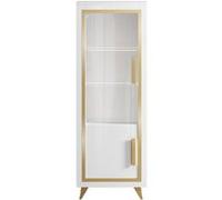 Vitrine 1 Porte Gauche Laquée Blanc et Décor Doré avec Leds - JEMMA - ALTOBUY Blanc G