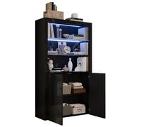 Vitrine 100/35/170 cm noire en MDF et verre avec LED et rangement