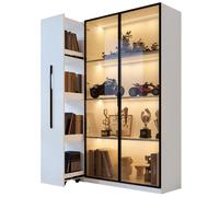 Vitrine 110,5/35/160 cm blanche en MDF avec LED et rangement latéral