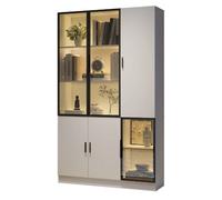 Vitrine 120/35/200 cm blanche en MDF et verre avec LED et rangement modulable