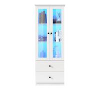 Vitrine 165/60/35,5 cm blanc mat en MDF et panneau de particules avec LED USB 16 couleurs