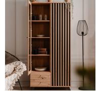Vitrine 2 portes 2 tiroirs 92,1x40x198,6 cm décor chêne - MEDAN