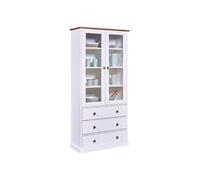 SOCOA - Vitrine 2 Portes 3 Tiroirs en MDF Laqué Blanc