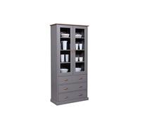 Vitrine 2 Portes 3 Tiroirs en MDF Laqué Gris Foncé - MELINA -