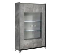AltoBuy Vitrine 2 Portes Aspect béton ciré 2 Tons avec LED - Hampton