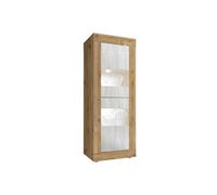 Vitrine 2 portes aspect bois finition Cadiz façades blanc texturées et verre avec Leds - OTELLO -