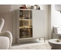Vitrine 2 portes avec LEDs en MDF et verre fumé - Beige et noir - OVILA