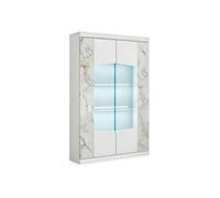 Vitrine 2 portes avec leds laqué blanc et imitation marbre - ETOLIS -