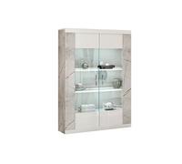 Altobuy – Vitrine 2 portes Eros Blanc, éclairage LED intégré, décor latéral aspect marbre
