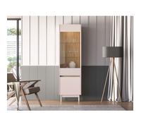 Vitrine 2 portes - DUNEA - verre & LED - Gris cachemire/aspect chêne - 55 cm