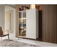 Vitrine 2 portes et 1 tiroir avec LEDs en MDF et verre fumé - Beige et noir - OVILA
