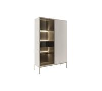 Vitrine 2 portes et 1 tiroir avec LEDs en MDF et verre fumé - Beige et noir - OVILA