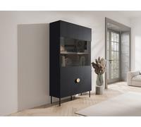 Vitrine 2 portes et 4 niches avec LEDs - Noir et doré - NATANIEL