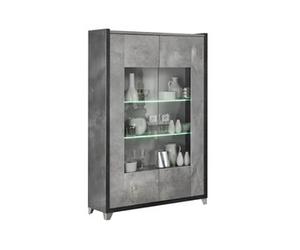 Vitrine 2 Portes Gris Aspect Pierre avec Led - HOFFMAN -