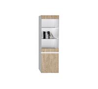 Vitrine 2 Portes Laquée Blanc Brillant Aspect Bois avec Led - CHRIS OAK -