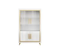 Altobuy Vitrine 2 portes Jemma laquée blanche décor doré avec LEDs