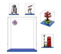 Vitrine 25x25x35 pour Lego 75308 75379 75335 10338 76414 17101 21346 21347 | pour R2D2 BD-1,Pop Mart 400%,Figur 1/6,Bumblebee,Expecto Patronum,Ninjago,Facile Installer,Antipoussière,Base Bleue