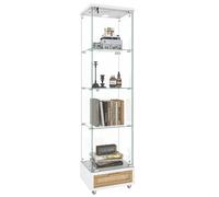 Vitrine 36,5/42,5/167 cm blanche en MDF et verre avec LED et roulettes