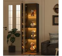 Vitrine 4 Niveaux avec Éclairage LED Multicolore et Porte Transparente - YEAVIO - Noire pour Salon 40×29×170 cm