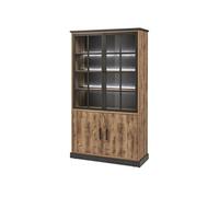 Vitrine 4 Portes Aspect Bois et Métal Poudré Noir - JENNA -