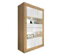 Vitrine 4 portes aspect bois finition Cadiz façades blanc texturées et verre avec Leds - OTELLO - ALTOBUY Marron