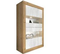Vitrine 4 portes aspect bois finition Cadiz façades blanc texturées et verre avec Leds - OTELLO - ALTOBUY Marron