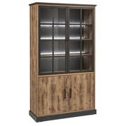 Vitrine URBAL 4 portes chêne artisan noir graphite avec éclairage 120x48xH211cm