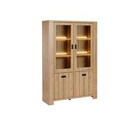 Vitrine 4 portes avec éclairage leds aspect bois finition Castel Oak - ANATOLE -
