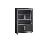 Vitrine 4 Portes Effet Marbre Anthracite Finition Argent avec Leds - GUEDA -
